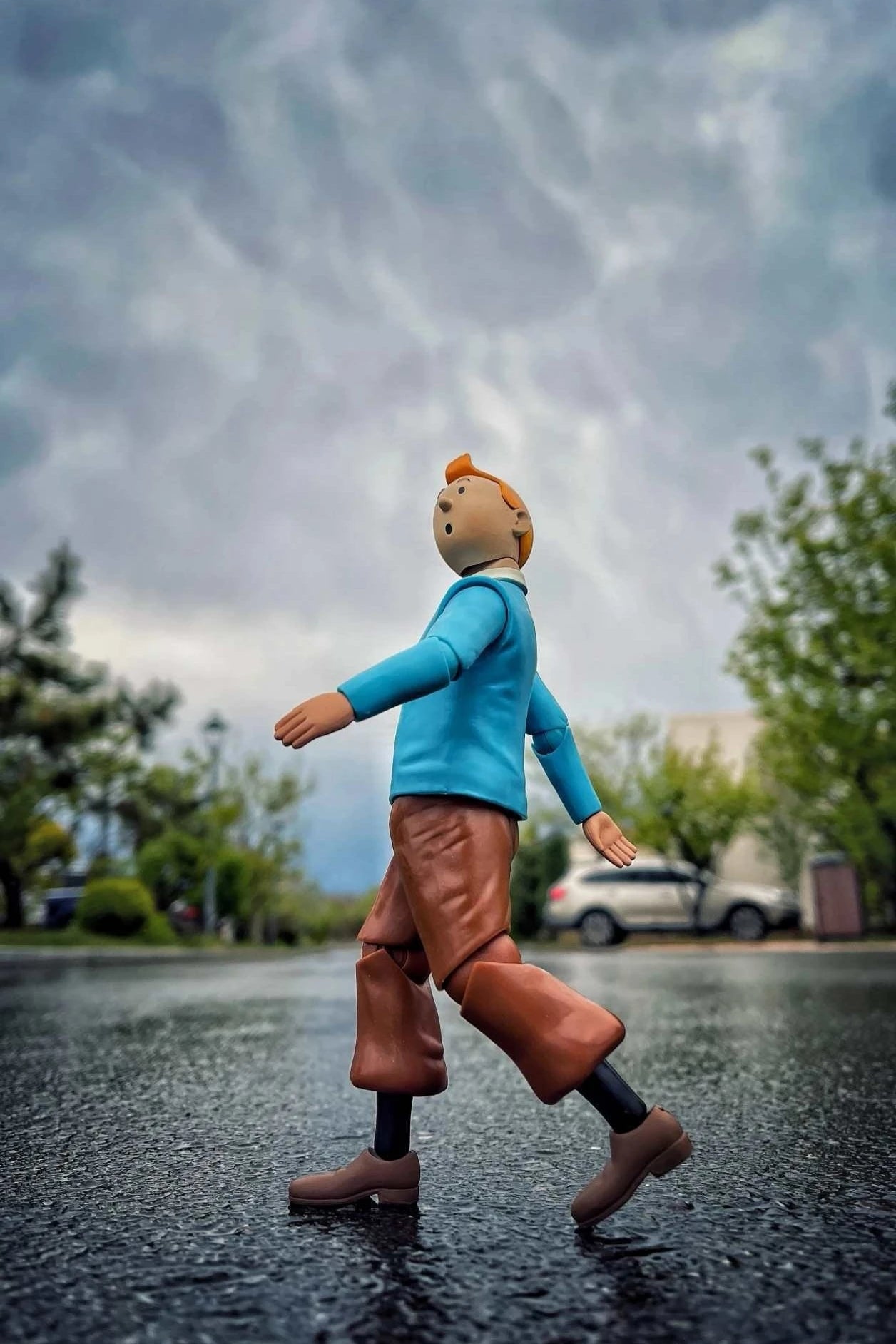 Figurine Tintin vintage fait main bleu 