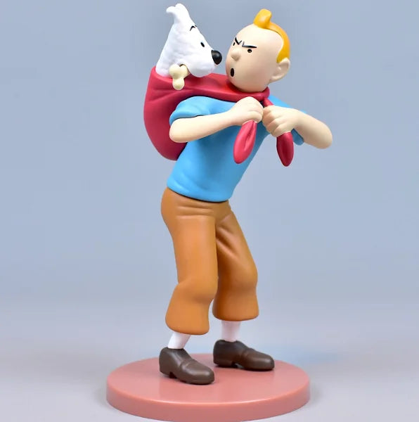 Figurine Tintin vintage fait main fond bleu 