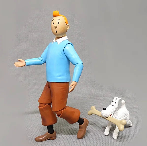 Figurine Tintin vintage fait main fond gris 