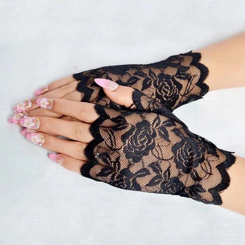 Gants femme vintage dentelle noir