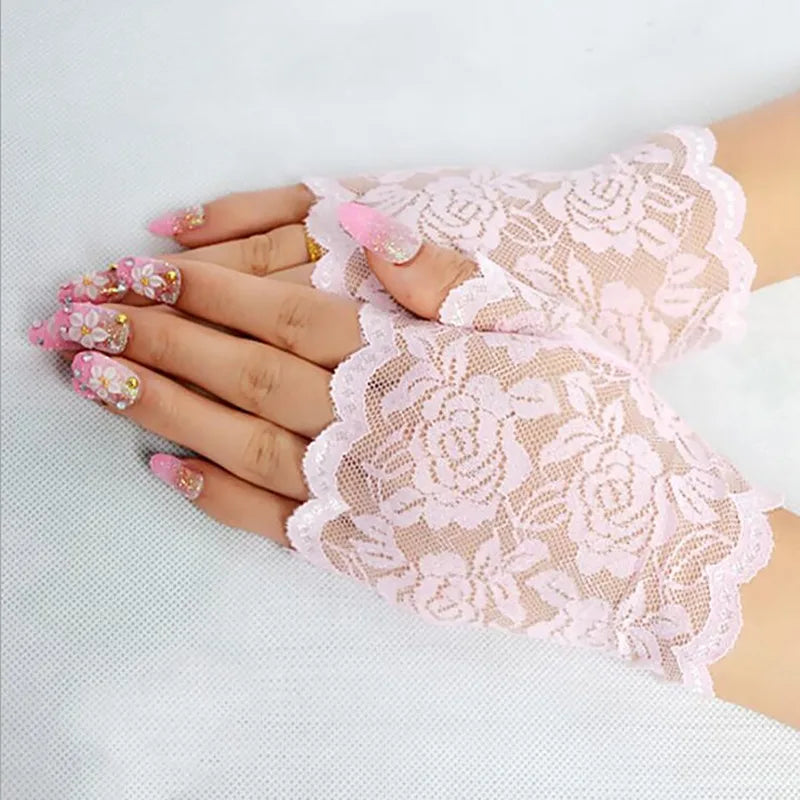 Gants femme vintage dentelle rose