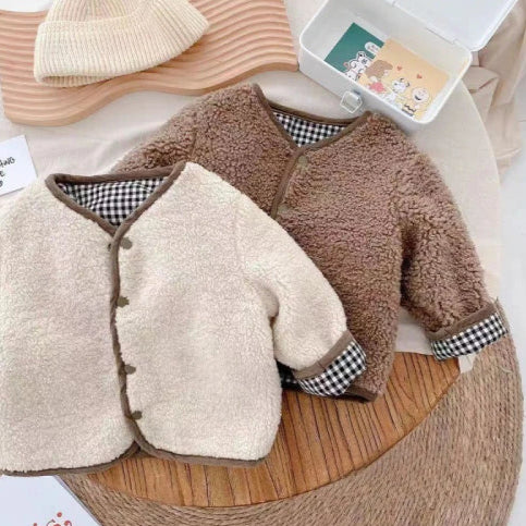 Gilet enfant plaid vintage marron beige