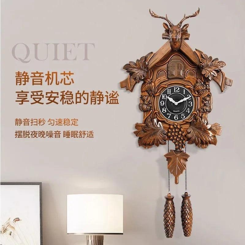 Horloge suspendue tête de cerf vintage bois
