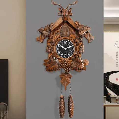 Horloge suspendue tête de cerf vintage fond gris 