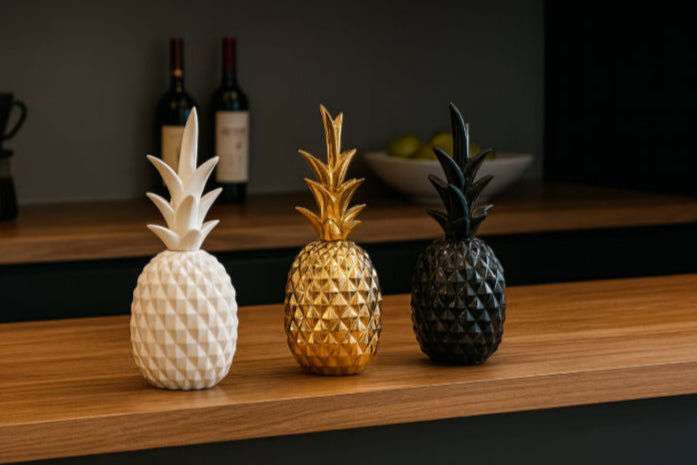 Lampe ananas vintage blanc noir doré