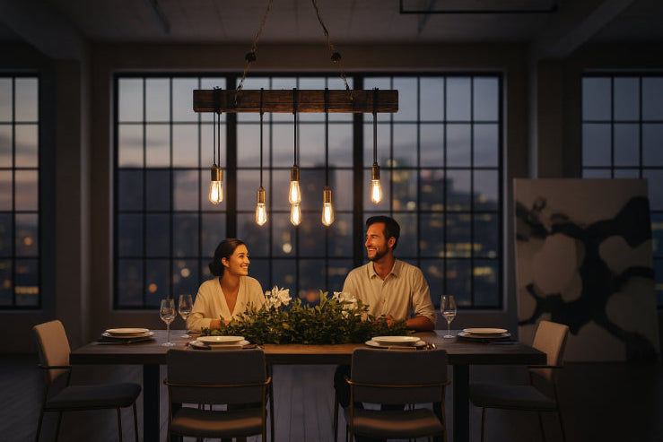 Lampes plafonnier rétro bois couple 