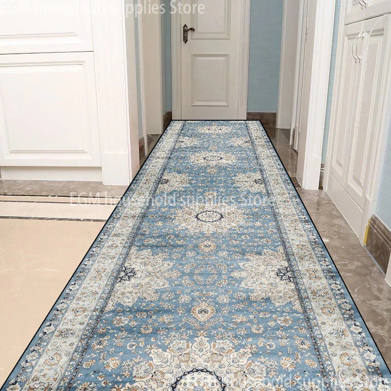 Long tapis de couloir perse vintage  bleu 