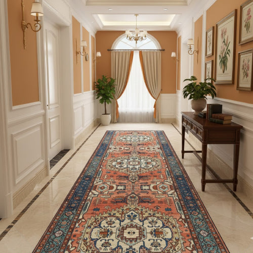 Long tapis de couloir perse vintage plante 