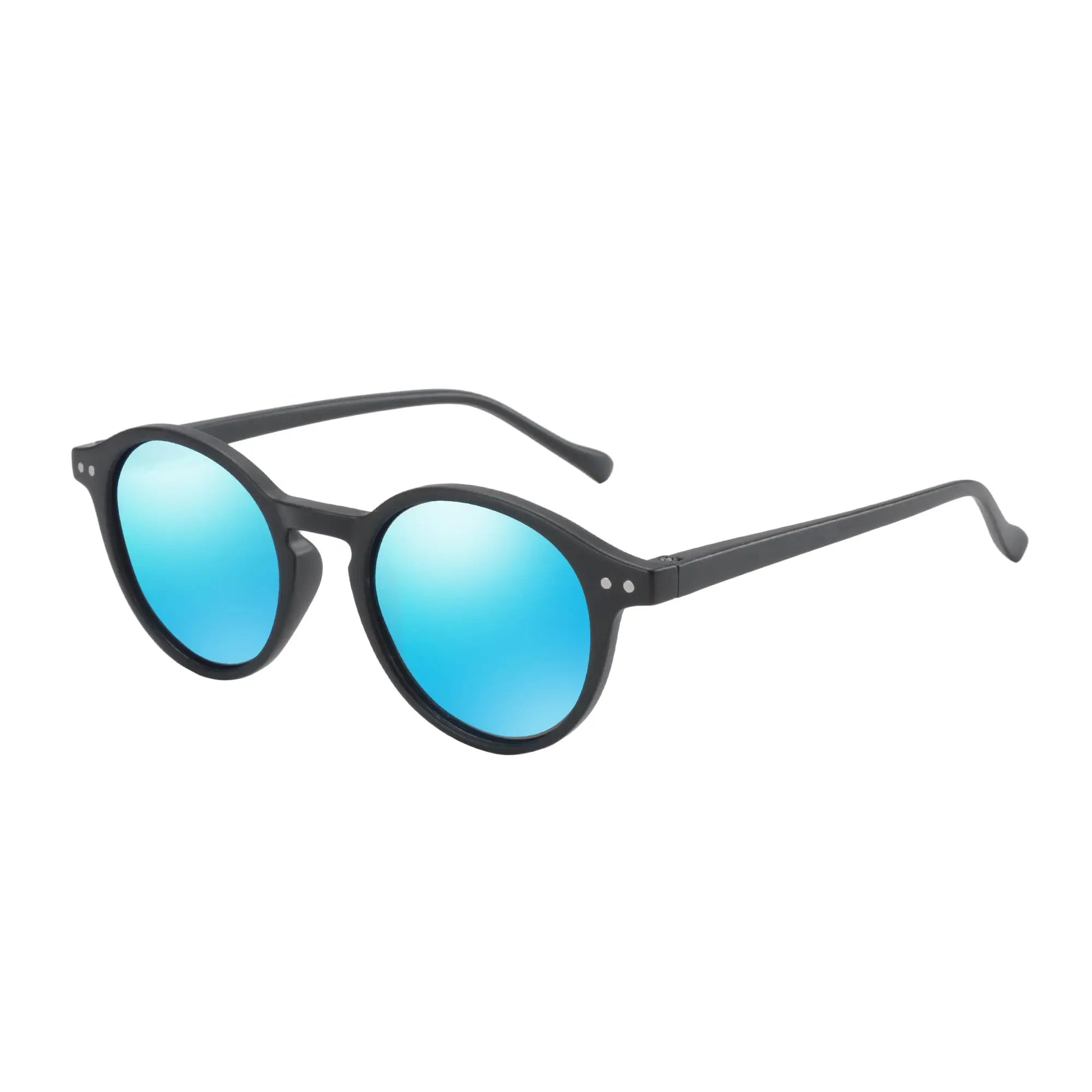 Lunettes de soleil rétro noir verre bleu