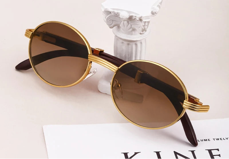 Lunettes design bois vintage doré 