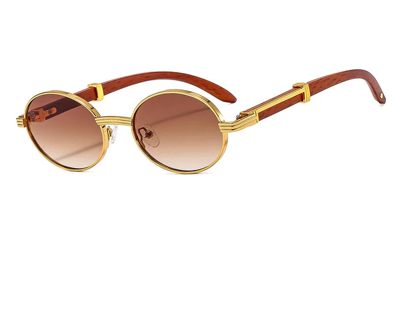 Lunettes design bois vintage doré marron 