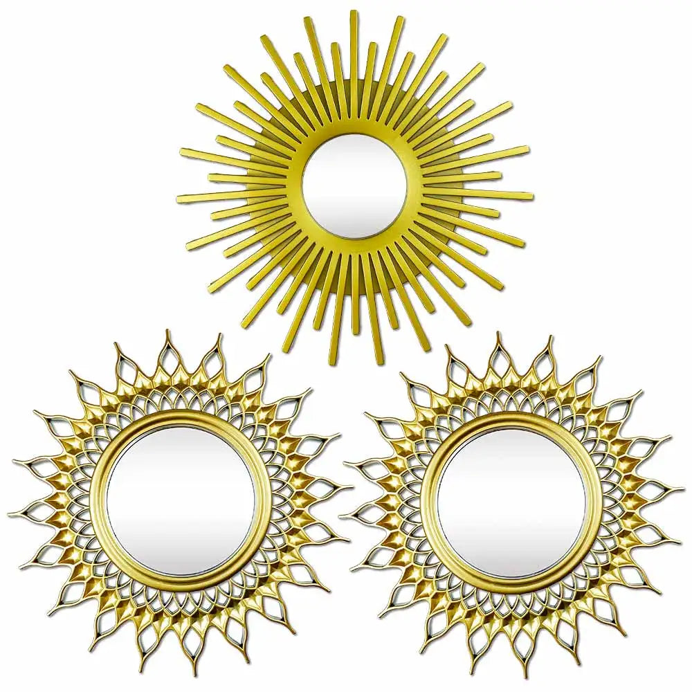Miroir vintage soleil argent doré