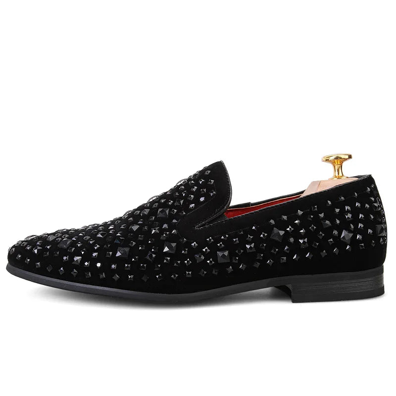 Mocassin homme vintage avec strass fond blanc