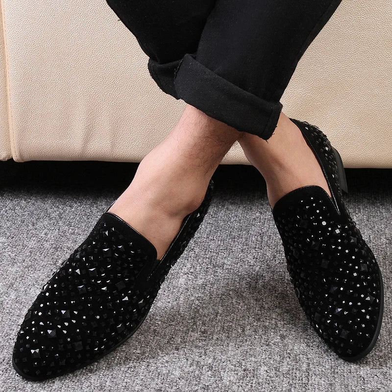 Mocassin homme vintage avec strass rétro