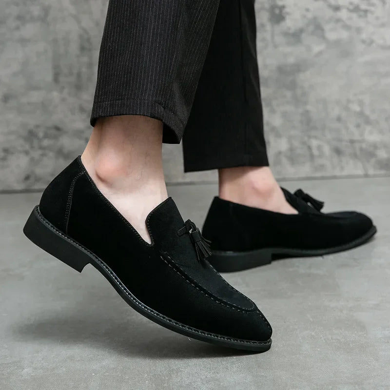 Mocassin vintage homme en daim noir