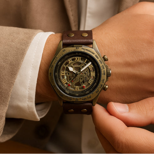 Montre automatique vintage marron main 