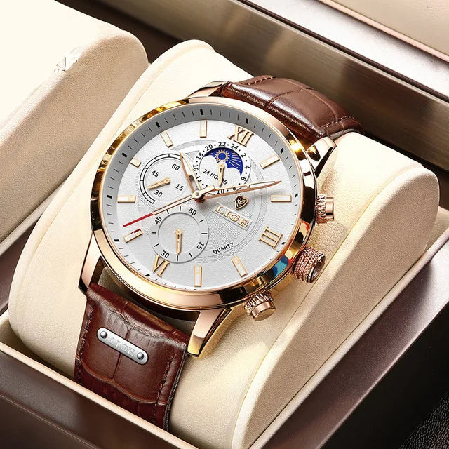 Montre en cuir homme vintage marron blanc