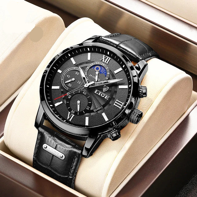 Montre en cuir homme vintage noir