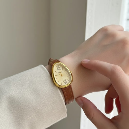 Montre vintage femme ovale camel 