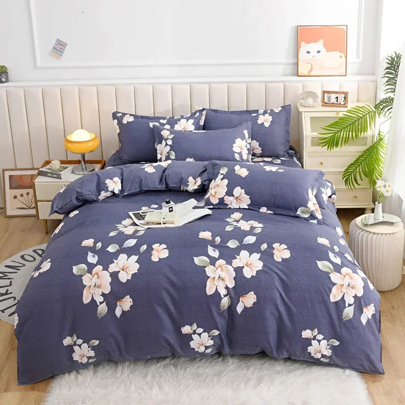 Parure de lit vintage bleu fleur rose