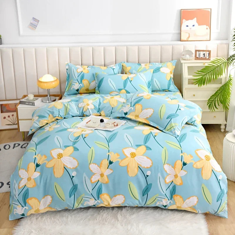 Parure de lit vintage bleu jaune