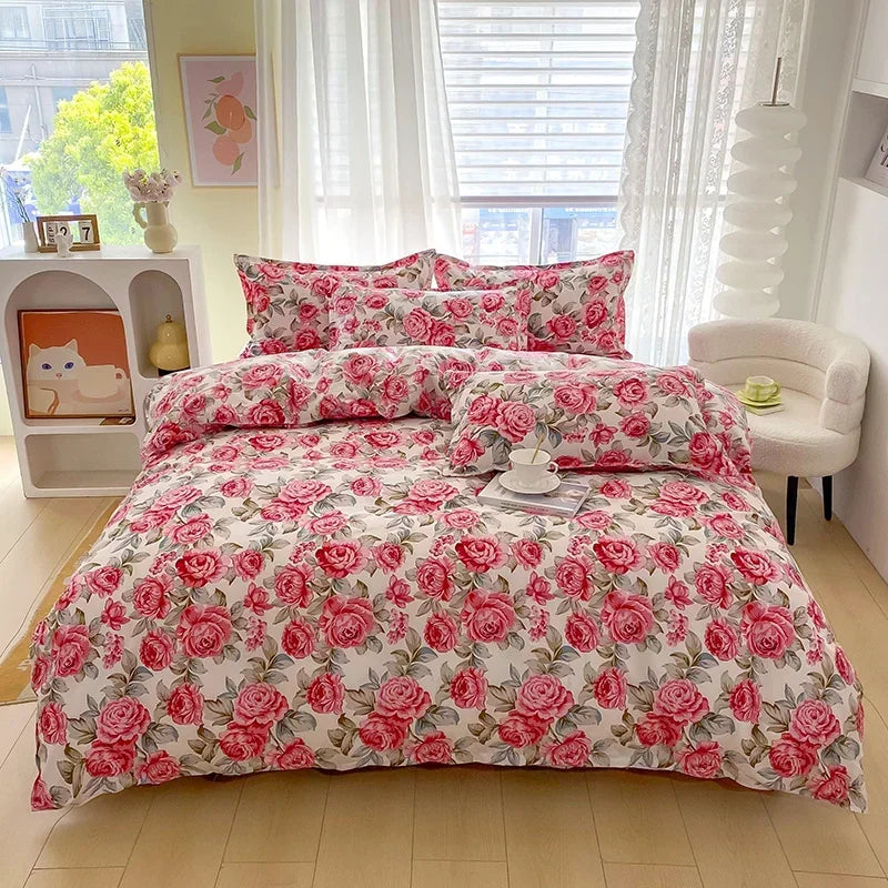 Parure de lit vintage fleur rose
