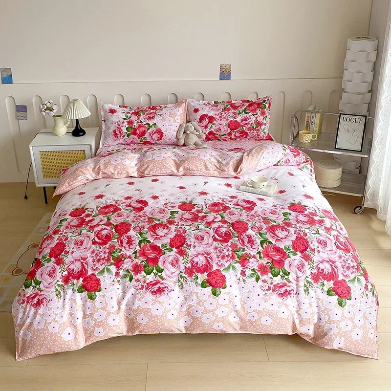 Parure de lit vintage fleur rouge