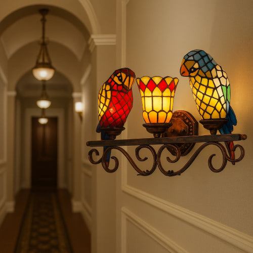 Plafonnier perroquet vintage couloir 