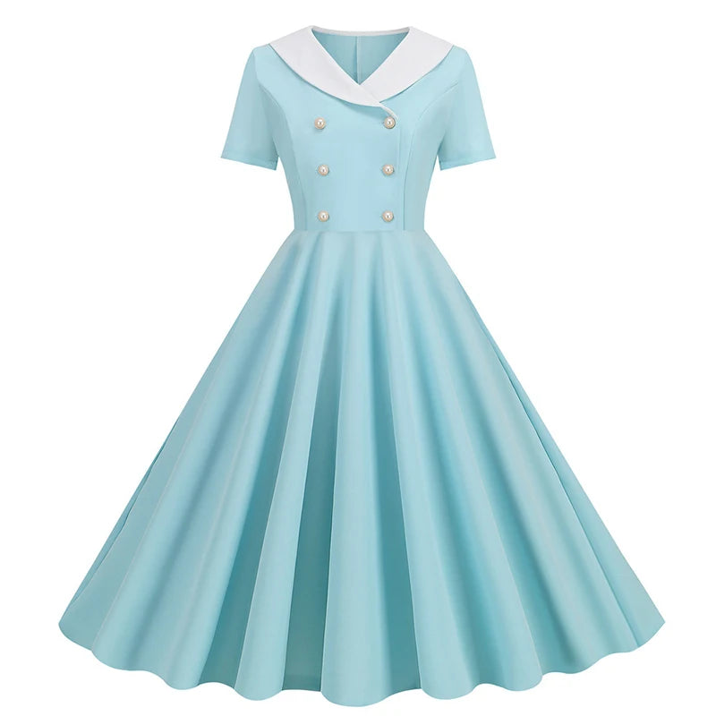 Robe année 50 bleu ciel