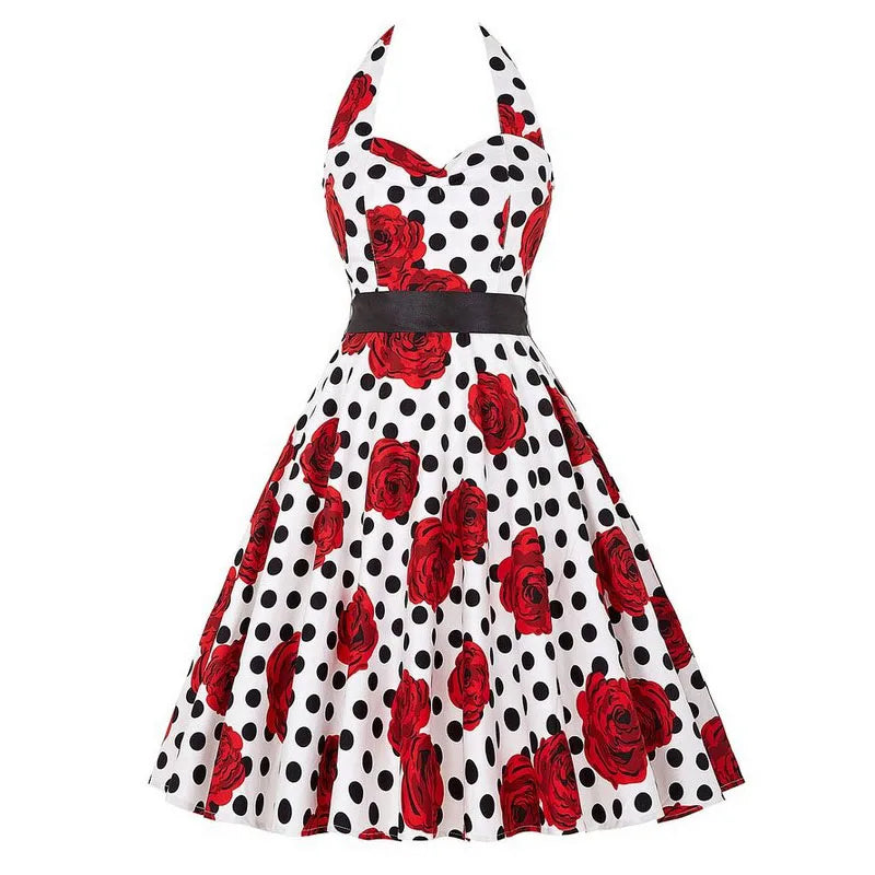 Robe année 50 été blanc fleur