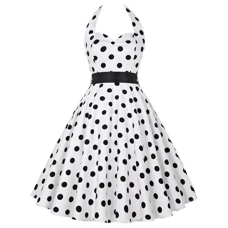 Robe année 50 été blanc petit point