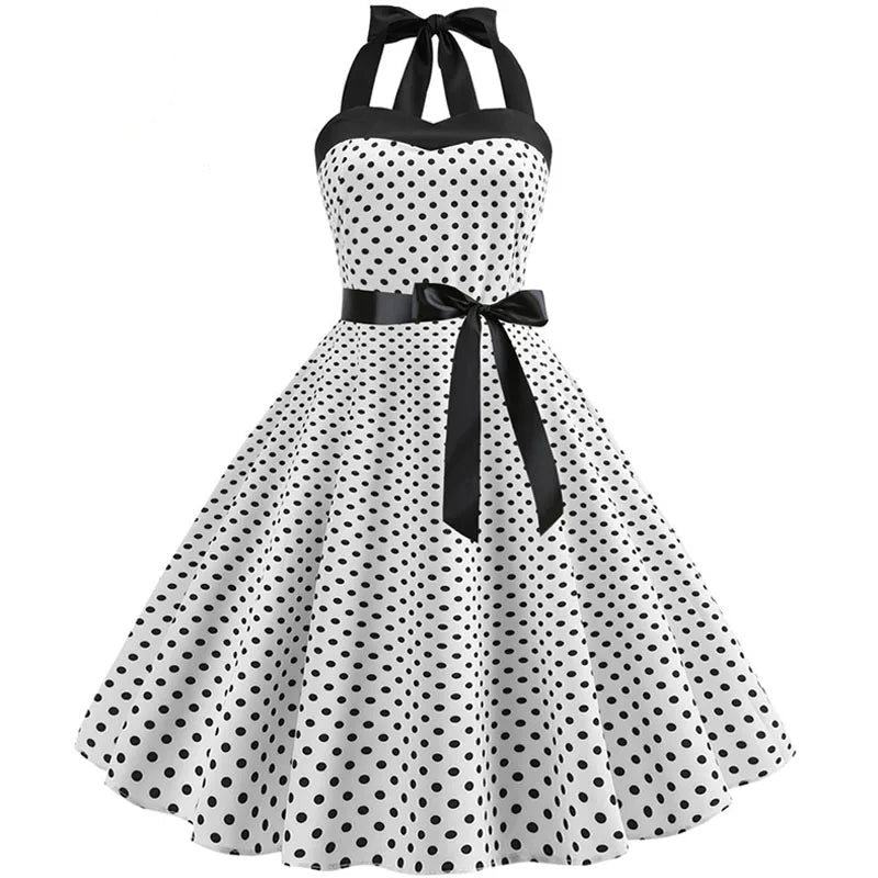 Robe année 50 été blanc petit pois