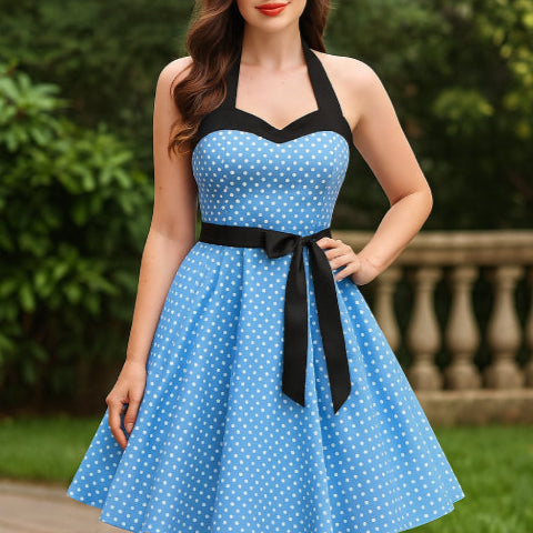 Robe année 50 été bleu blanc