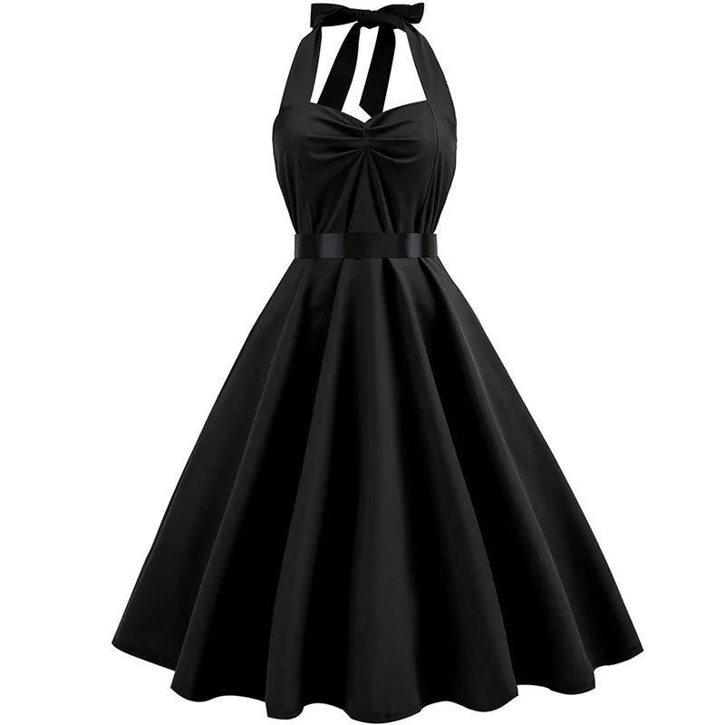 Robe année 50 été noir fond blanc