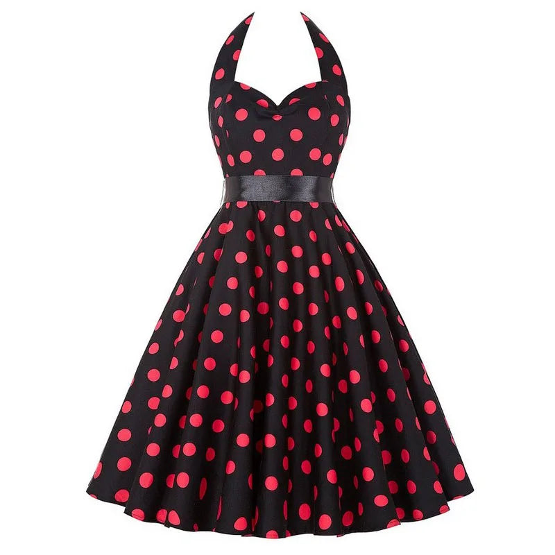 Robe année 50 été  noir à point rouge