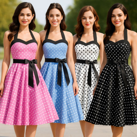 Robe année 50 été rose bleu blanc noir