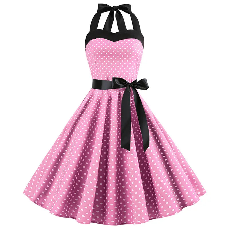 Robe année 50 été rose petit pois
