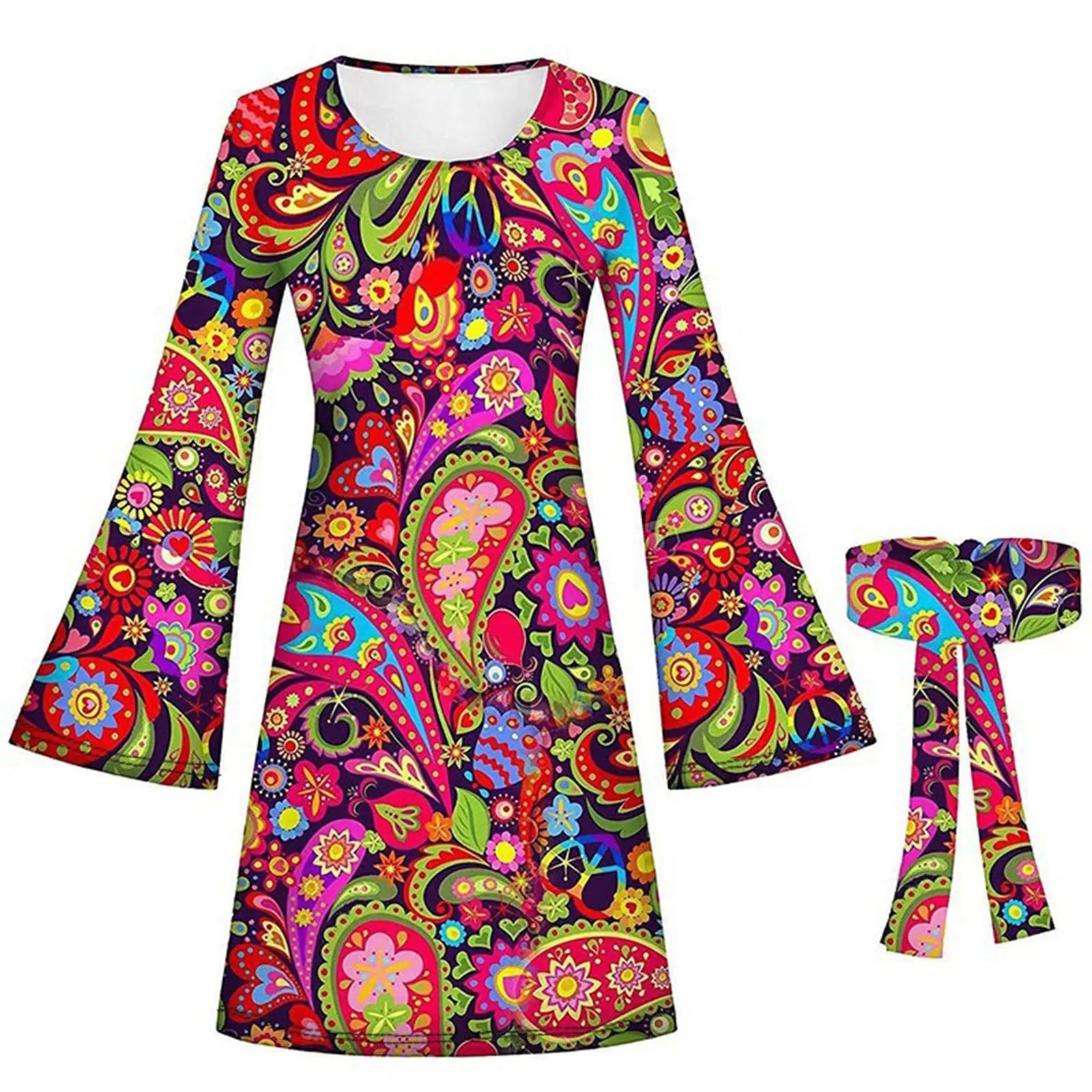 Robe de soirée hippie vintage coloré