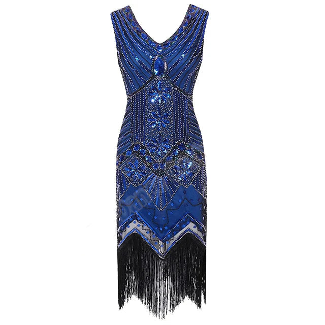 Robe de soirée vintage année 20 bleu
