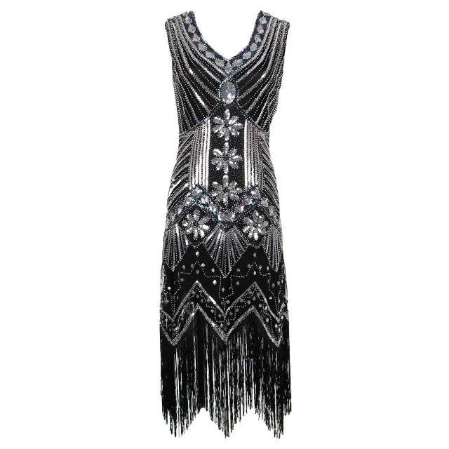 Robe de soirée vintage année 20 gris noir