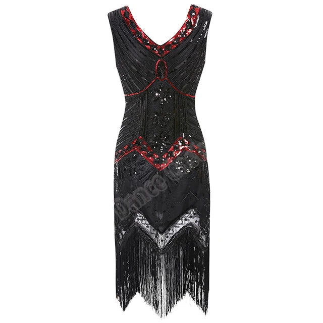 Robe de soirée vintage année 20 noir rouge