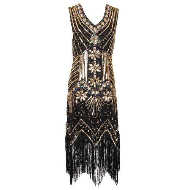 Robe de soirée vintage année 20 or noir
