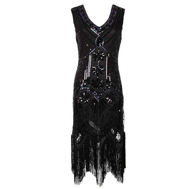 Robe de soirée vintage année 20 tout noir