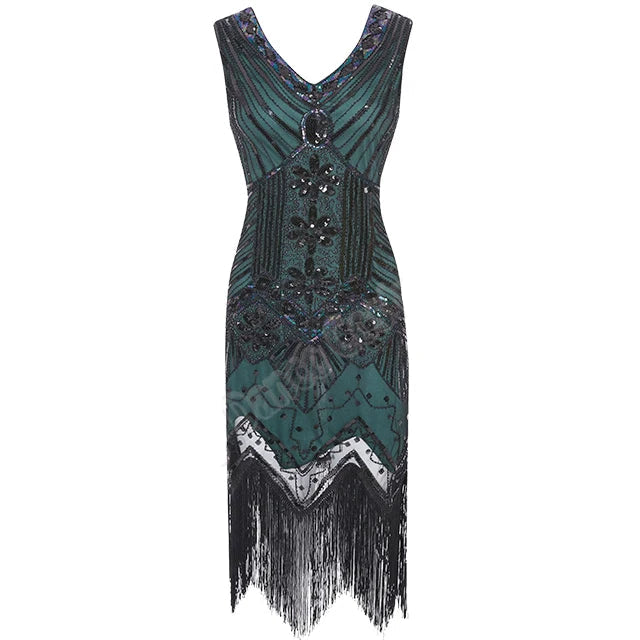 Robe de soirée vintage année 20 vert