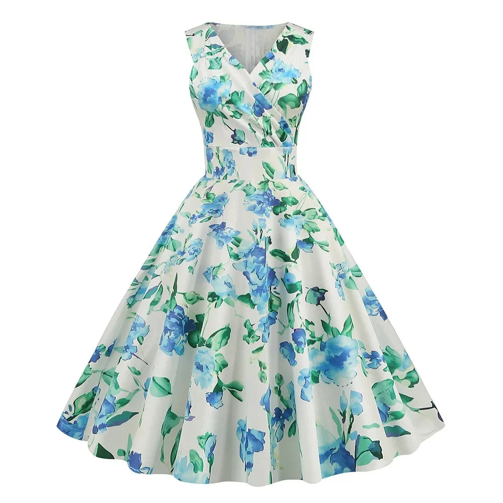 Robe vintage chic blanc bleu