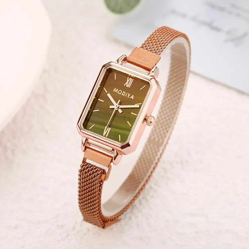 Montre rectangulaire femme vintage vert bouteille