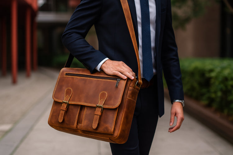 Sac messager en cuir main 