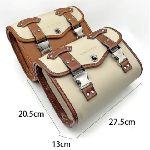  Sacoche moto beige marron 