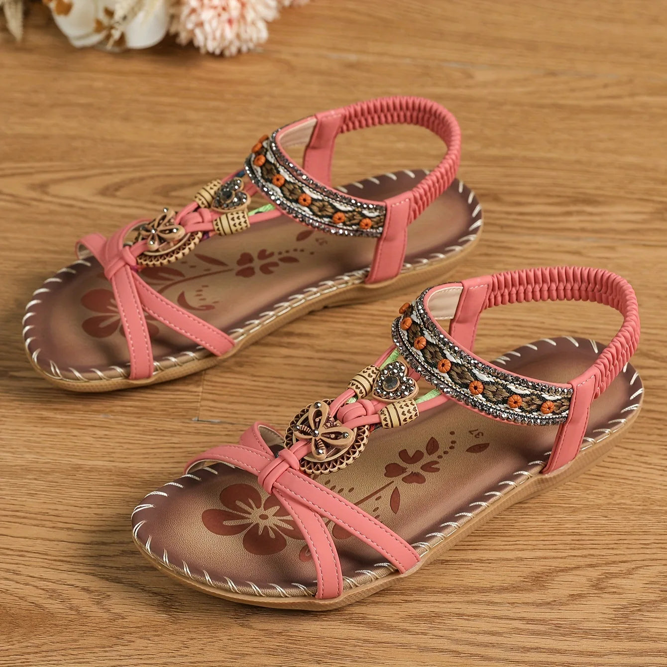 Sandale de plage vintage rose marron 