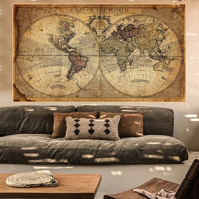 Tableau carte du monde vintage